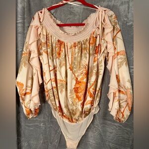 Intimately from Free People Pink Floral Off Shoulder Bodysuit size Medium